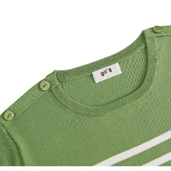 GIL'B Women's Viscose Mix Breton Lightweight Striped Shoulder Buttons Sweater - Picture 7 of 7